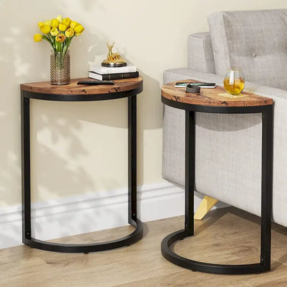 Table d'appoint demi-ronde, table d'appoint étroite, table fine en forme de C pour canapé