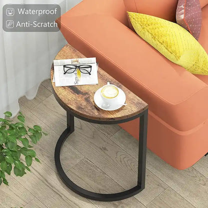Table d'appoint demi-ronde, table d'appoint étroite, table fine en forme de C pour canapé