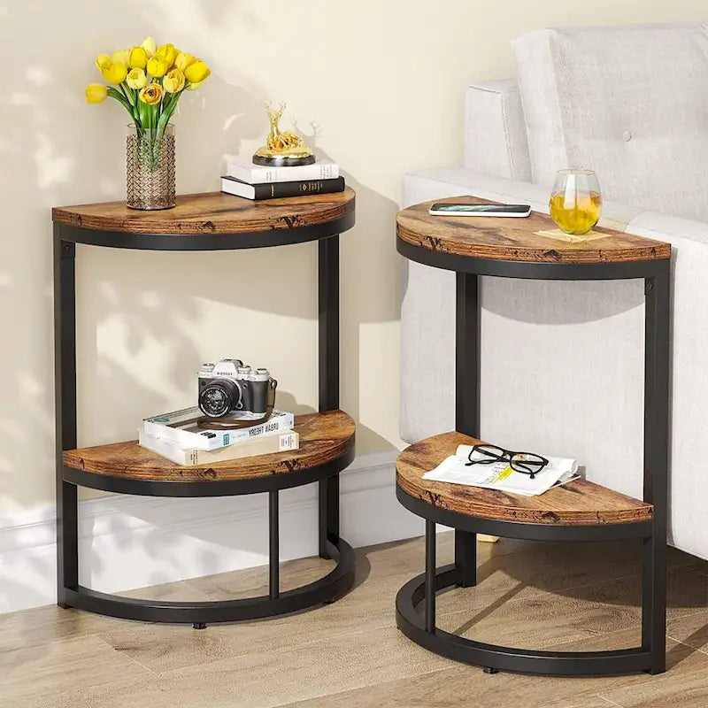 Table d'appoint demi-ronde, table d'appoint étroite, table fine en forme de C pour canapé