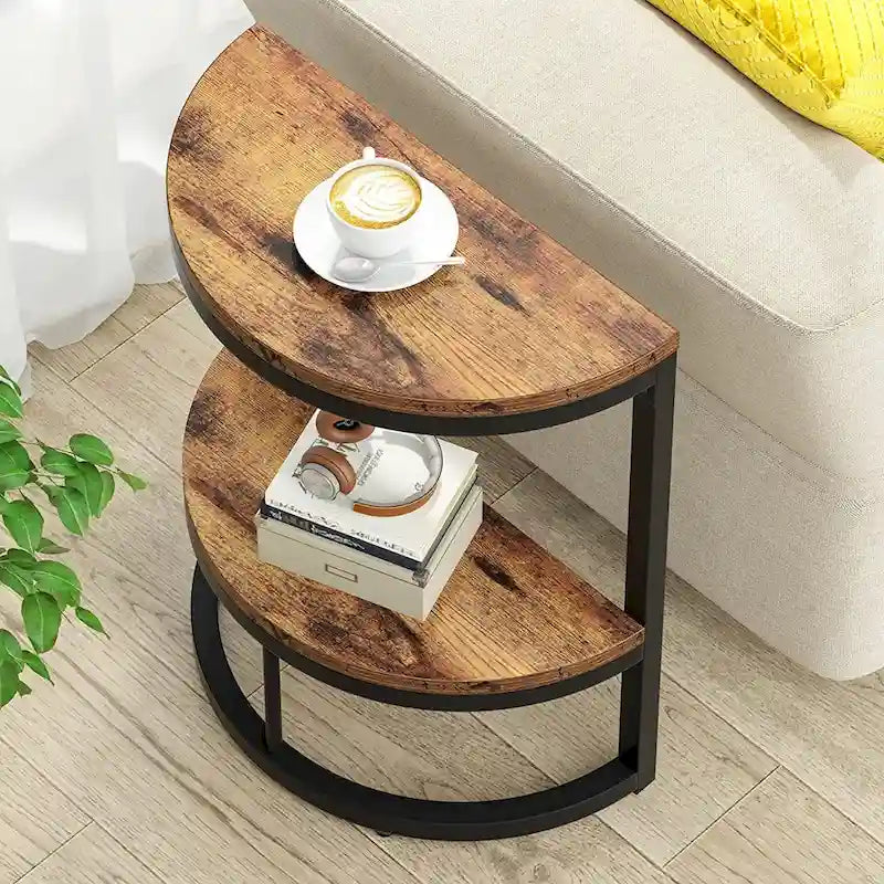 Table d'appoint demi-ronde, table d'appoint étroite, table fine en forme de C pour canapé