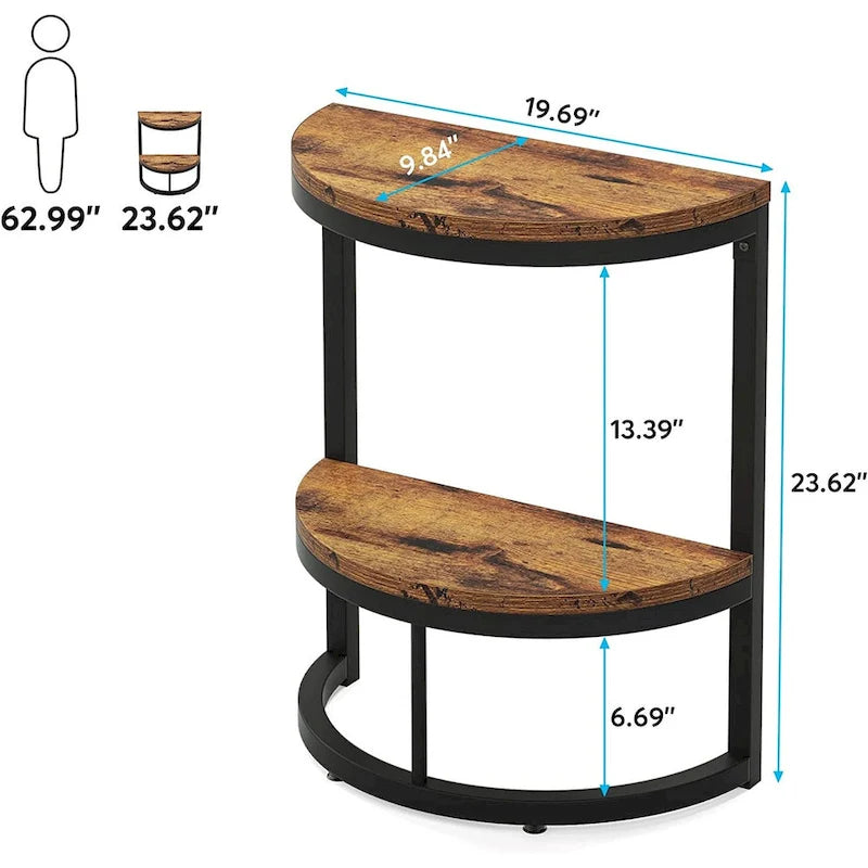 Table d'appoint demi-ronde, table d'appoint étroite, table fine en forme de C pour canapé