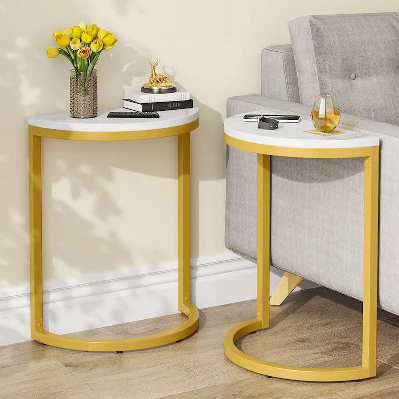 Table d'appoint demi-ronde, table d'appoint étroite, table fine en forme de C pour canapé