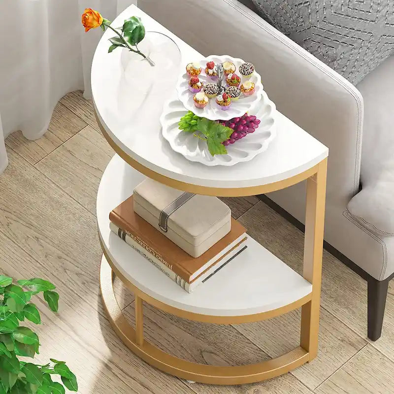 Table d'appoint demi-ronde, table d'appoint étroite, table fine en forme de C pour canapé