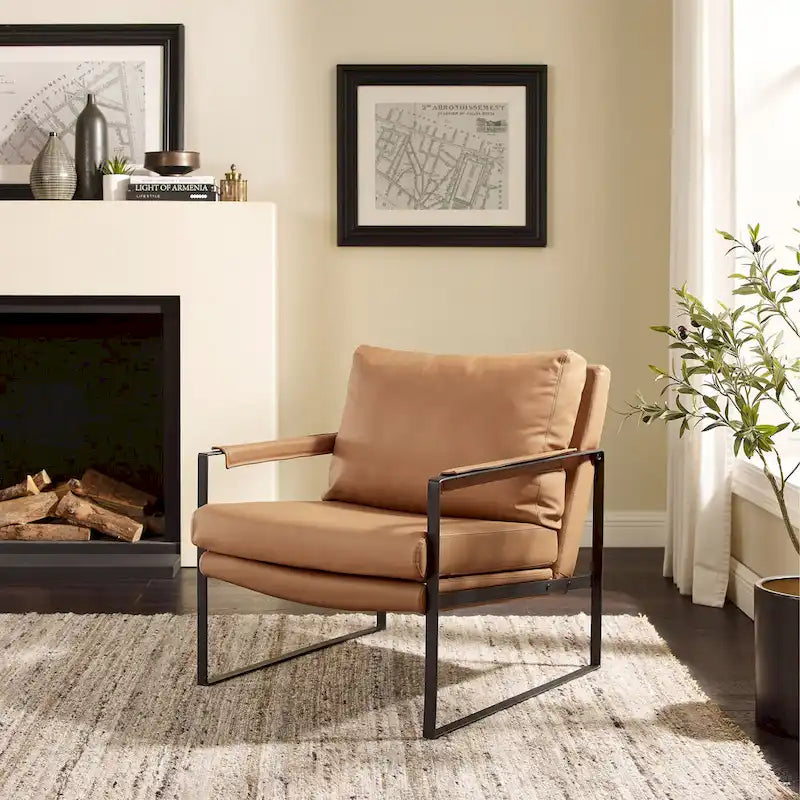 Fauteuil Art Leon moderne du milieu du siècle en cuir véritable