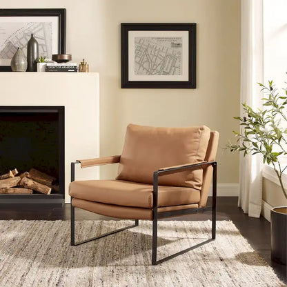 Fauteuil Art Leon moderne du milieu du siècle en cuir véritable