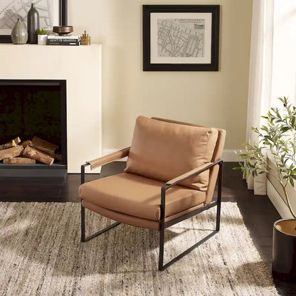 Fauteuil Art Leon moderne du milieu du siècle en cuir véritable
