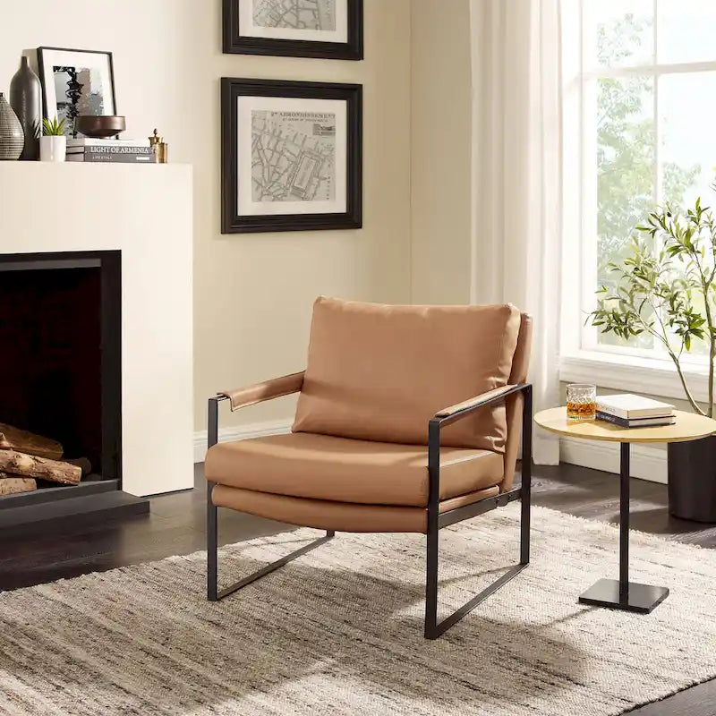 Fauteuil Art Leon moderne du milieu du siècle en cuir véritable