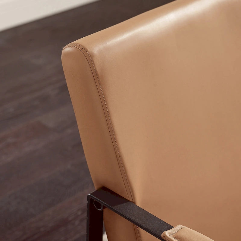 Fauteuil Art Leon moderne du milieu du siècle en cuir véritable