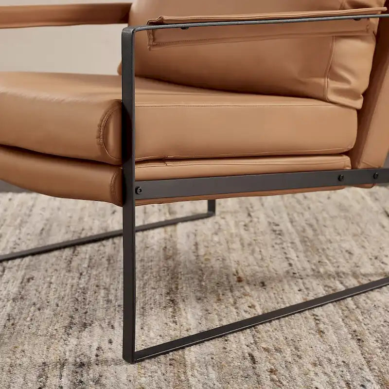 Fauteuil Art Leon moderne du milieu du siècle en cuir véritable