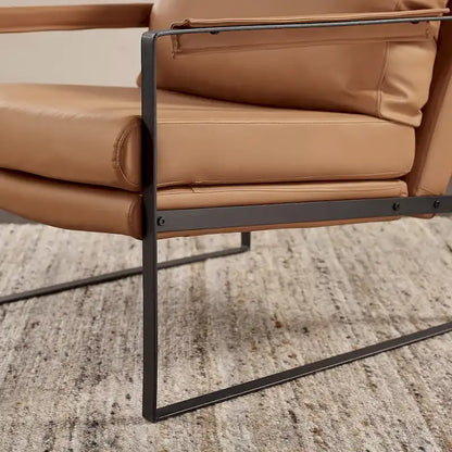 Fauteuil Art Leon moderne du milieu du siècle en cuir véritable
