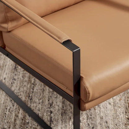 Fauteuil Art Leon moderne du milieu du siècle en cuir véritable
