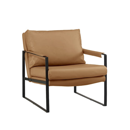 Fauteuil Art Leon moderne du milieu du siècle en cuir véritable