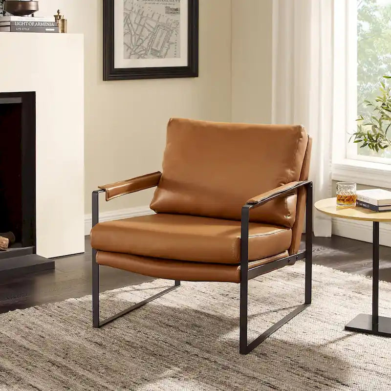 Fauteuil Art Leon moderne du milieu du siècle en cuir véritable