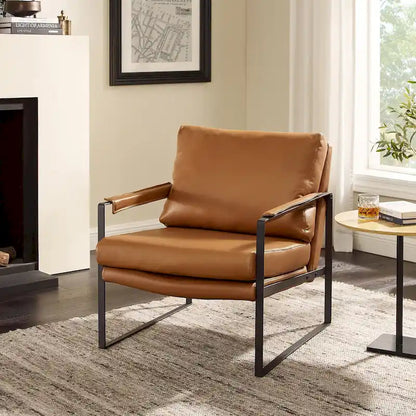Fauteuil Art Leon moderne du milieu du siècle en cuir véritable