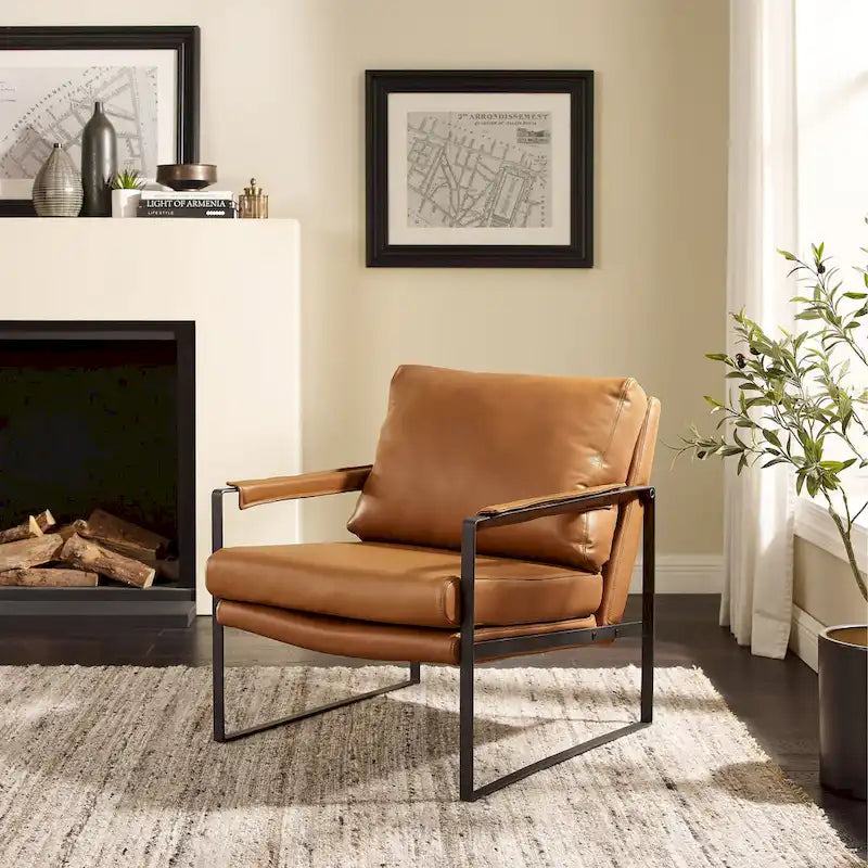 Fauteuil Art Leon moderne du milieu du siècle en cuir véritable