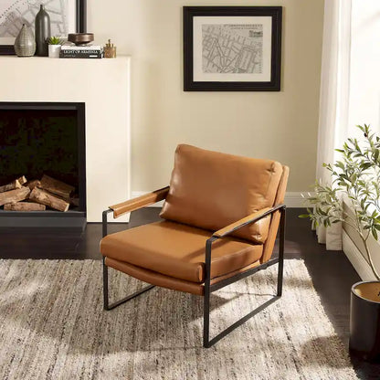 Fauteuil Art Leon moderne du milieu du siècle en cuir véritable