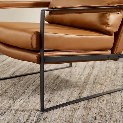 Fauteuil Art Leon moderne du milieu du siècle en cuir véritable