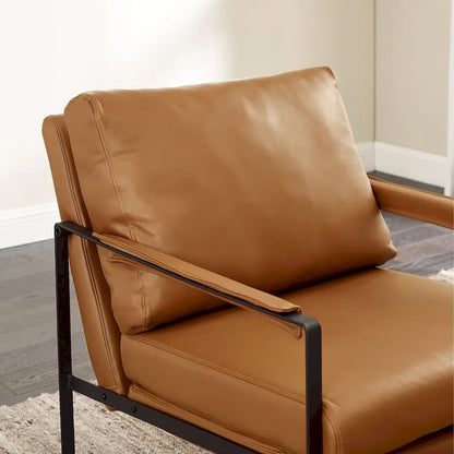 Fauteuil Art Leon moderne du milieu du siècle en cuir véritable