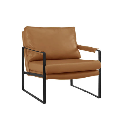 Fauteuil Art Leon moderne du milieu du siècle en cuir véritable