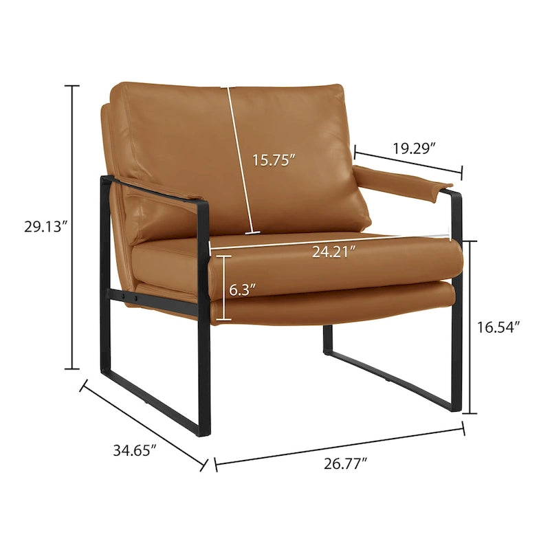 Fauteuil Art Leon moderne du milieu du siècle en cuir véritable