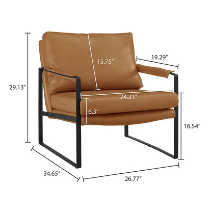 Fauteuil Art Leon moderne du milieu du siècle en cuir véritable
