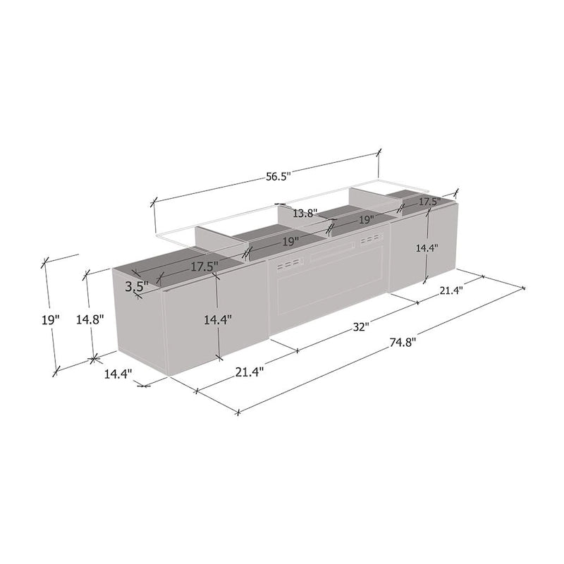 Cheminée électrique Rova WH-EF Meuble TV moderne 75 pouces