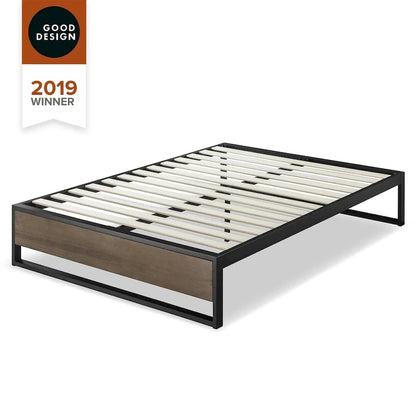 Lit plateforme Priage de ZINUS GOOD DESIGN, lauréat du prix Priage de 14 pouces en bambou gris et métal