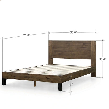 Priage by ZINUS Cadre de lit plateforme en bois marron avec tête de lit