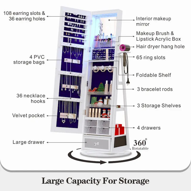 Armoire à bijoux pivotante avec éclairage LED - Non disponible