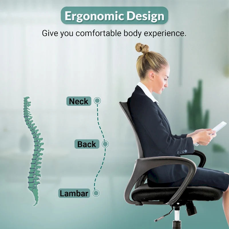 Chaise de bureau pivotante ergonomique moderne noire Ralap avec dossier en maille de Furniture of America