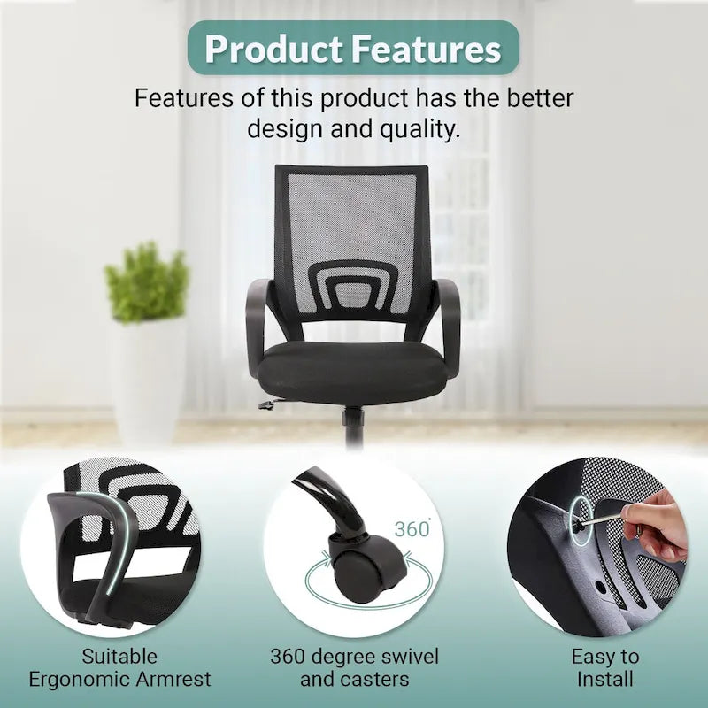 Chaise de bureau pivotante ergonomique moderne noire Ralap avec dossier en maille de Furniture of America