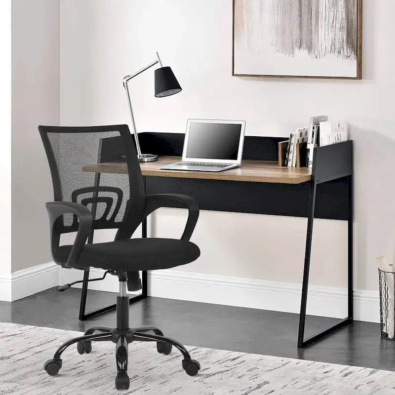 Chaise de bureau pivotante ergonomique moderne noire Ralap avec dossier en maille de Furniture of America
