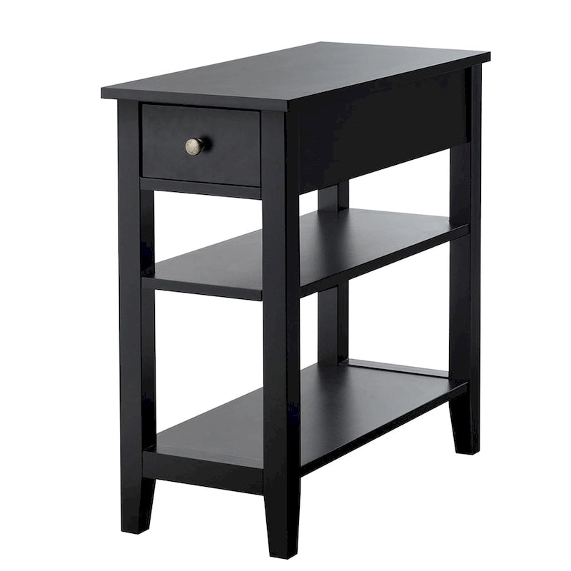 Table d'appoint à 3 niveaux avec tiroir coulissant et double étagère
