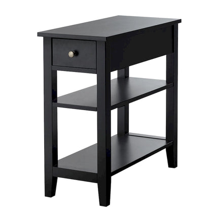 Table d'appoint à 3 niveaux avec tiroir coulissant et double étagère