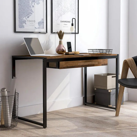 Bureau d'ordinateur contemporain en acier de 50 pouces avec ports USB de Furniture of America