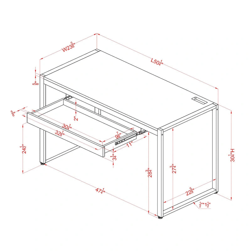 Bureau d'ordinateur contemporain en acier de 50 pouces avec ports USB de Furniture of America
