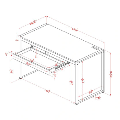 Bureau d'ordinateur contemporain en acier de 50 pouces avec ports USB de Furniture of America