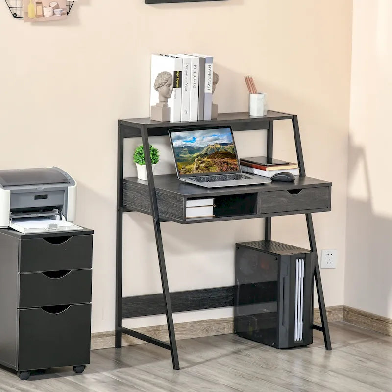 Bureau informatique HOMCOM pour petits espaces, bureau d'écolier, bureau d'angle avec tiroir et étagères de rangement