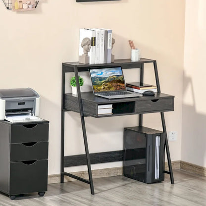 Bureau informatique HOMCOM pour petits espaces, bureau d'écolier, bureau d'angle avec tiroir et étagères de rangement