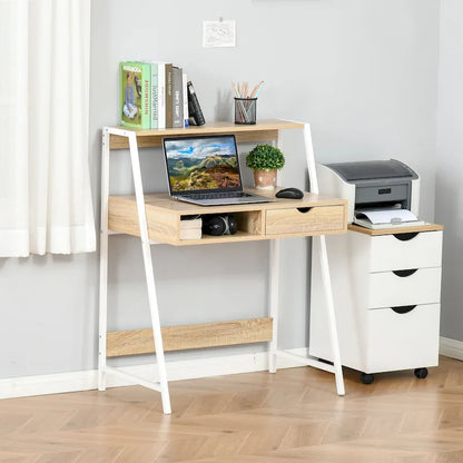 Bureau informatique HOMCOM pour petits espaces, bureau d'écolier, bureau d'angle avec tiroir et étagères de rangement