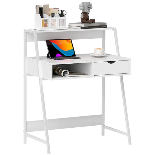 Bureau informatique HOMCOM pour petits espaces, bureau d'écolier, bureau d'angle avec tiroir et étagères de rangement