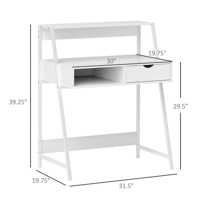 Bureau informatique HOMCOM pour petits espaces, bureau d'écolier, bureau d'angle avec tiroir et étagères de rangement