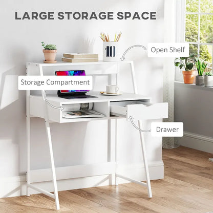 Bureau informatique HOMCOM pour petits espaces, bureau d'écolier, bureau d'angle avec tiroir et étagères de rangement