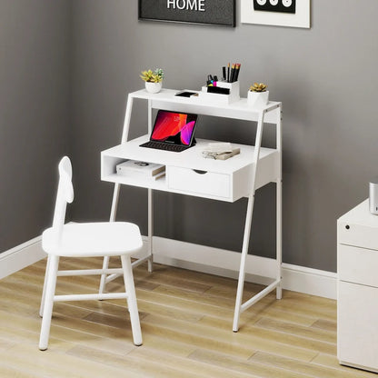 Bureau informatique HOMCOM pour petits espaces, bureau d'écolier, bureau d'angle avec tiroir et étagères de rangement