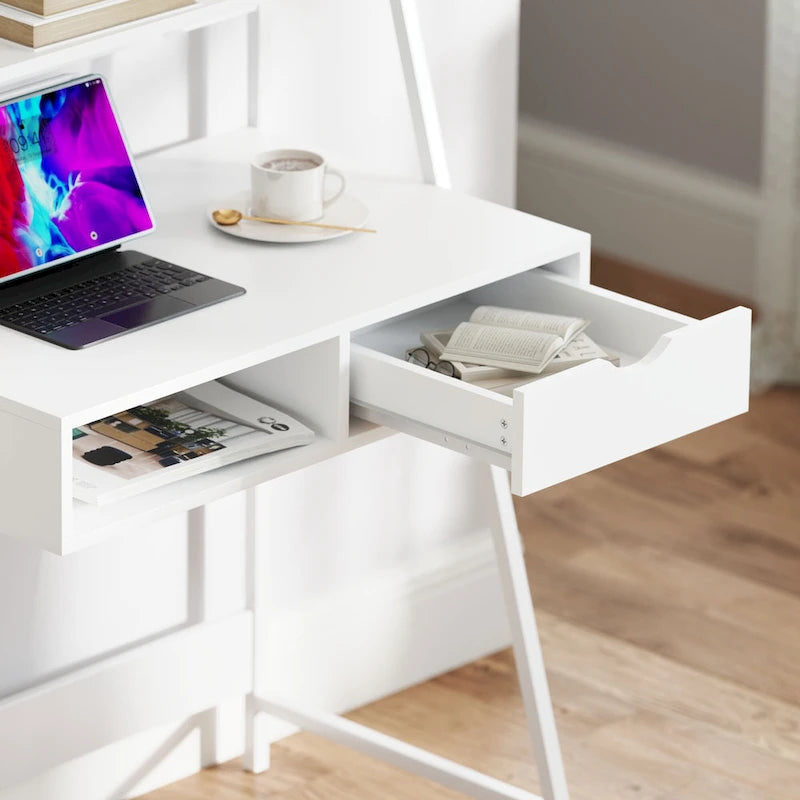Bureau informatique HOMCOM pour petits espaces, bureau d'écolier, bureau d'angle avec tiroir et étagères de rangement