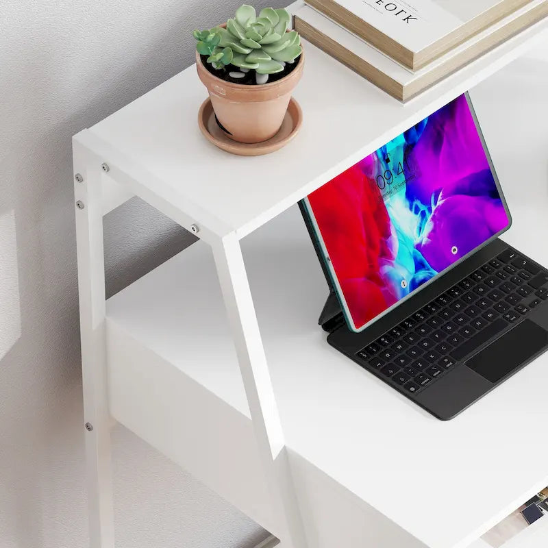 Bureau informatique HOMCOM pour petits espaces, bureau d'écolier, bureau d'angle avec tiroir et étagères de rangement