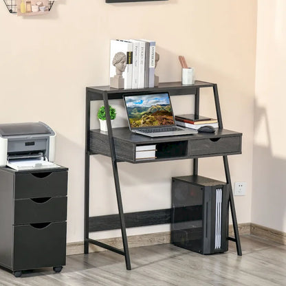 Bureau informatique HOMCOM pour petits espaces, bureau d'écolier, bureau d'angle avec tiroir et étagères de rangement