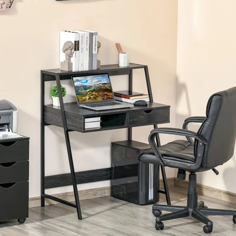 Bureau informatique HOMCOM pour petits espaces, bureau d'écolier, bureau d'angle avec tiroir et étagères de rangement