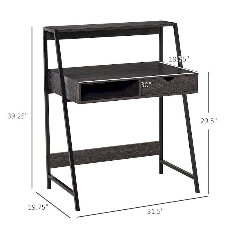 Bureau informatique HOMCOM pour petits espaces, bureau d'écolier, bureau d'angle avec tiroir et étagères de rangement