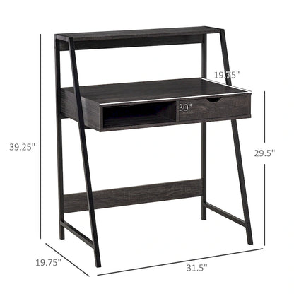 Bureau informatique HOMCOM pour petits espaces, bureau d'écolier, bureau d'angle avec tiroir et étagères de rangement